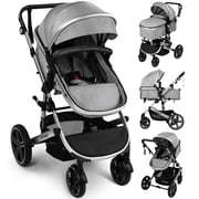 Vomeast Baby Stroller, Foldable Aluminum Alloy Stroller with Reversible, Travel Stroller for Newborn Infant, Grey