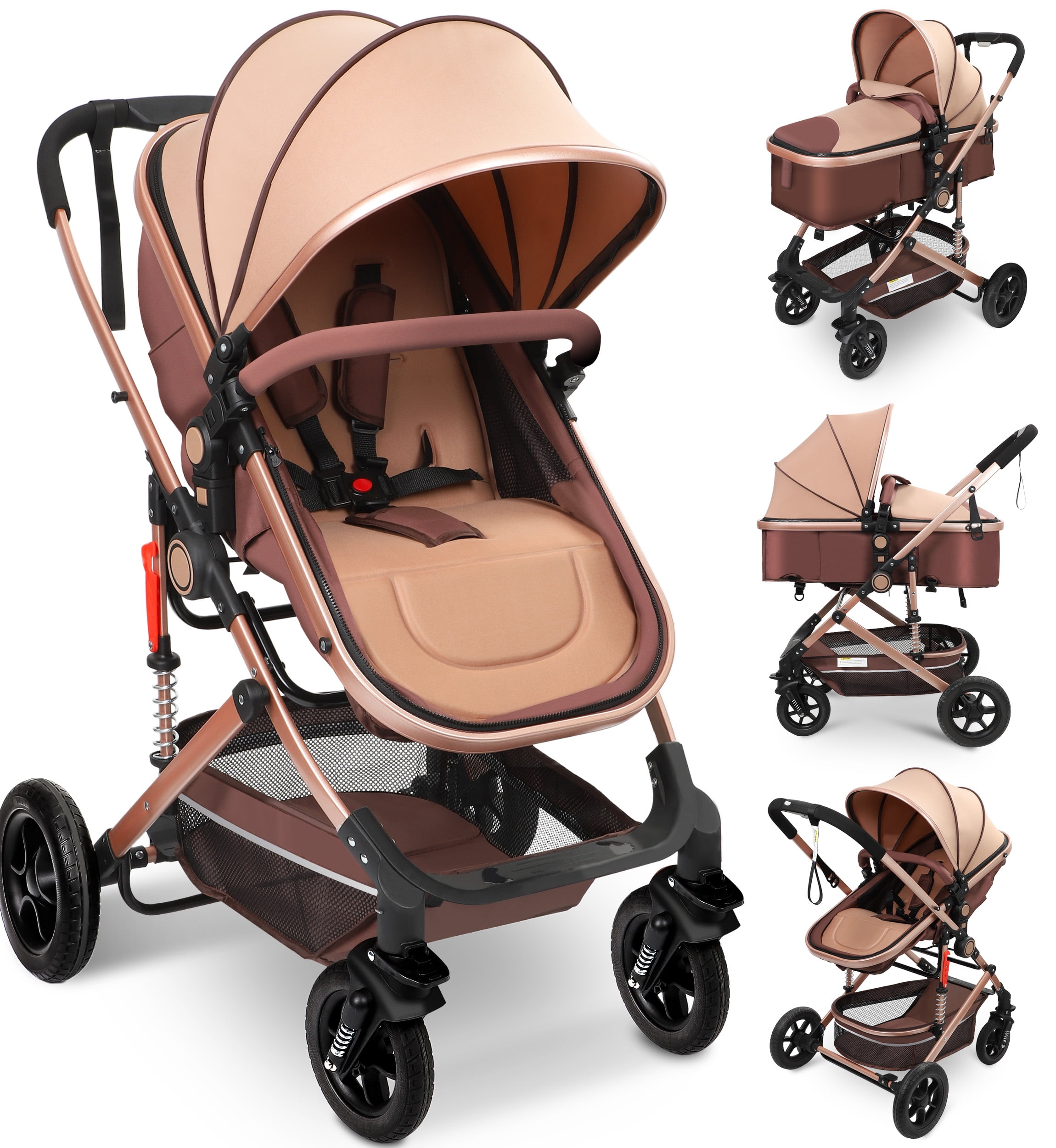 Vomeast Baby Stroller, Foldable Baby Stroller Reversible Bassinet, Travel Stroller for Newborn Baby, Khaki - image 1 of 10