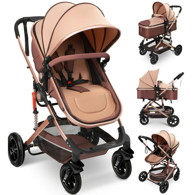 Vomeast Foldable Baby Travel Stroller with Reversible Bassinet