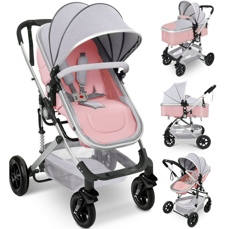 Vomeast Baby Stroller Foldable Baby Stroller Reversible Bassinet Travel Stroller for Newborn Baby Pink Shop Black Friday Deals for 2024 Walmart