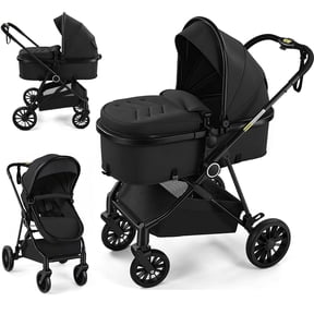 Vomeast Baby Stroller, Foldable Lightweight Travel Stroller, Reversible Seat, 5-Point Harness, Adjustable Canopy, Black