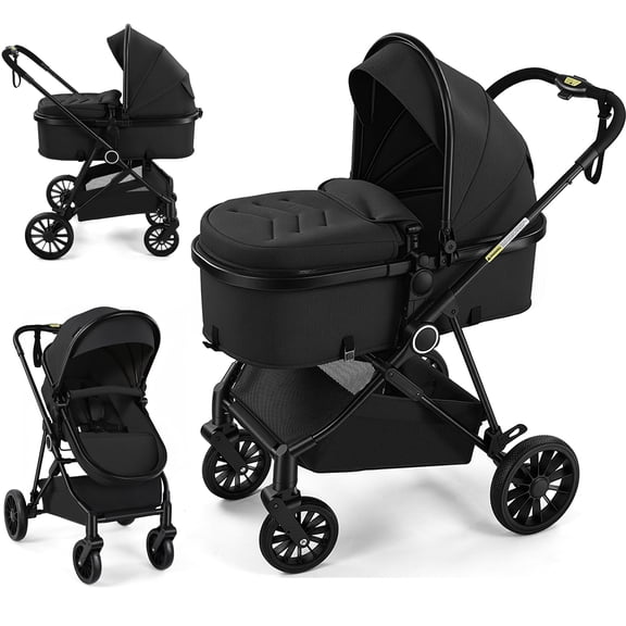 Vomeast Baby Stroller, Foldable Lightweight Travel Stroller, Reversible Seat, 5-Point Harness, Adjustable Canopy, Black
