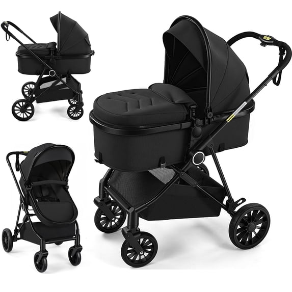 Vomeast Baby Stroller, Foldable Lightweight Travel Stroller, Reversible Seat, 5-Point Harness, Adjustable Canopy, Black