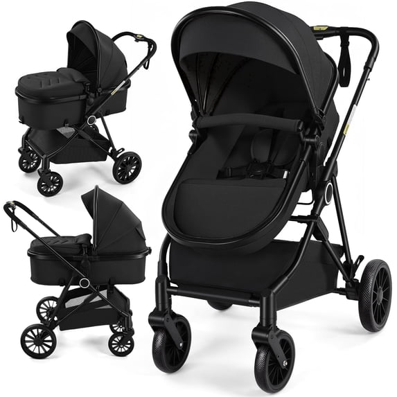 Vomeast Baby Stroller, Foldable Lightweight Travel Stroller, Reversible Seat, 5-Point Harness, Adjustable Canopy, Black