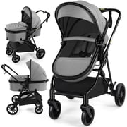 Vomeast Baby Stroller, Foldable Lightweight Travel Stroller, Reversible Seat, 5-Point Harness, Adjustable Canopy, Gray