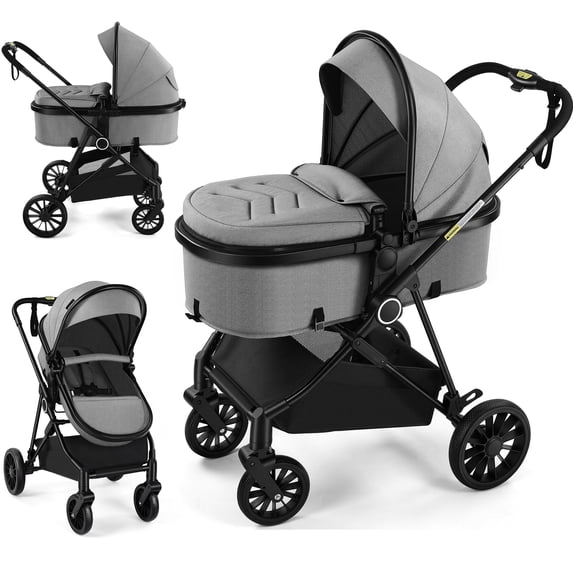 Vomeast Baby Stroller, Foldable Lightweight Travel Stroller, Reversible Seat, 5-Point Harness, Adjustable Canopy, Gray