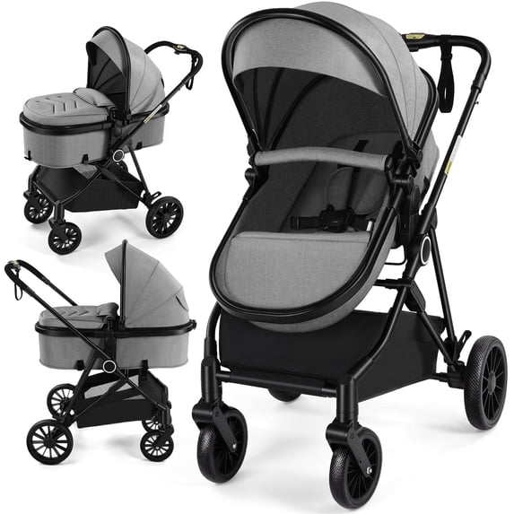 Vomeast Baby Stroller, Foldable Lightweight Travel Stroller, Reversible Seat, 5-Point Harness, Adjustable Canopy, Gray