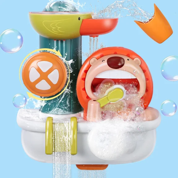 Vomeast Bath Toys, Baby Bath Bubble Maker, Lion Bathtub Toys with Mug for Toddlers Infants, Boys Girls Gift, Multicolor