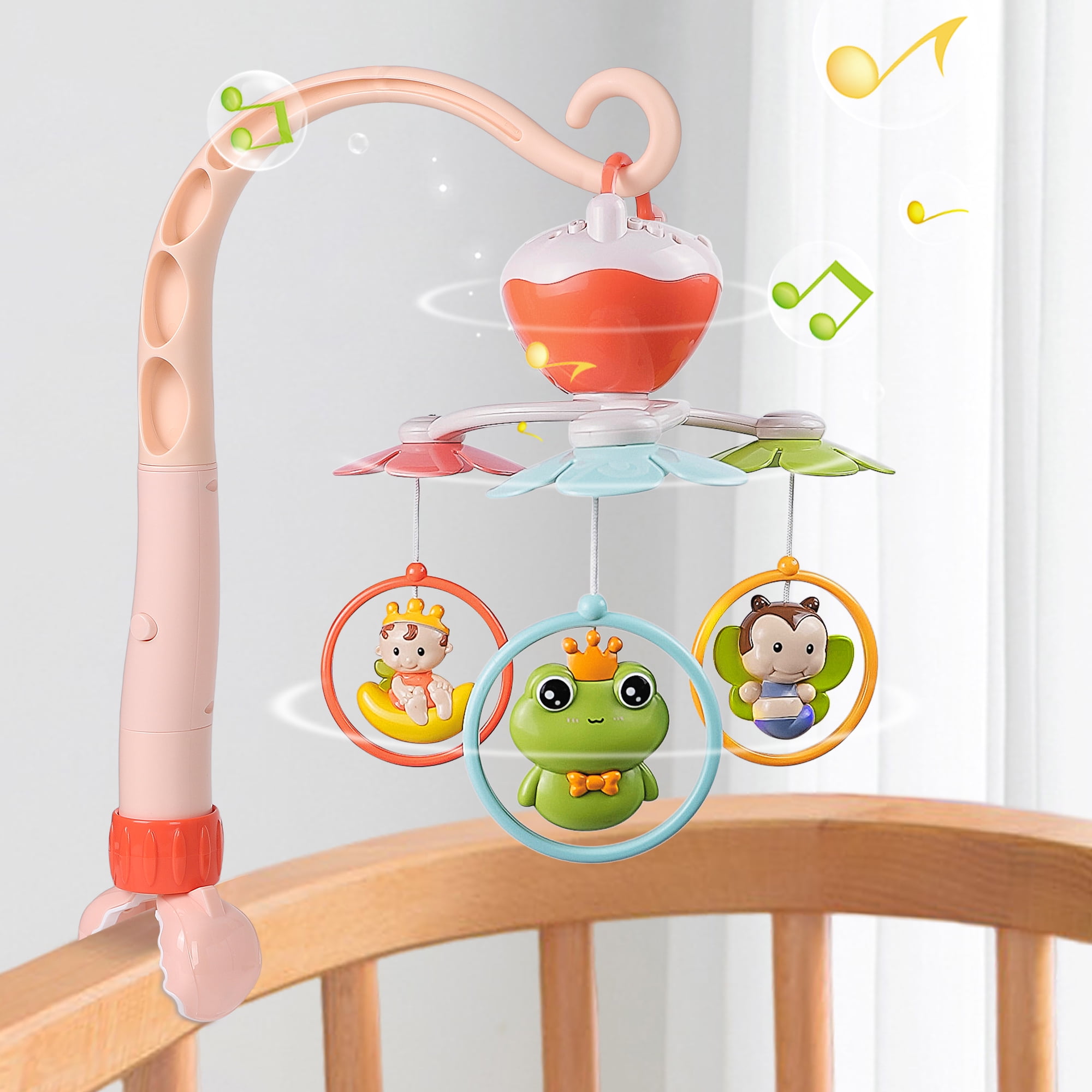 Vomeast Crib Mobile, Baby Crib Mobile with Timing Function and Music Hanging Rotating for Newborn 0-36 Months Gift, Pink
