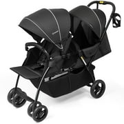 Vomeast Double Stroller for 2 Kids, Foldable Twin Stroller with Adjustable Canopy, Reclining Seat & 5-Point Harness, Lightweight Travel Strollers for toddler infant, Black