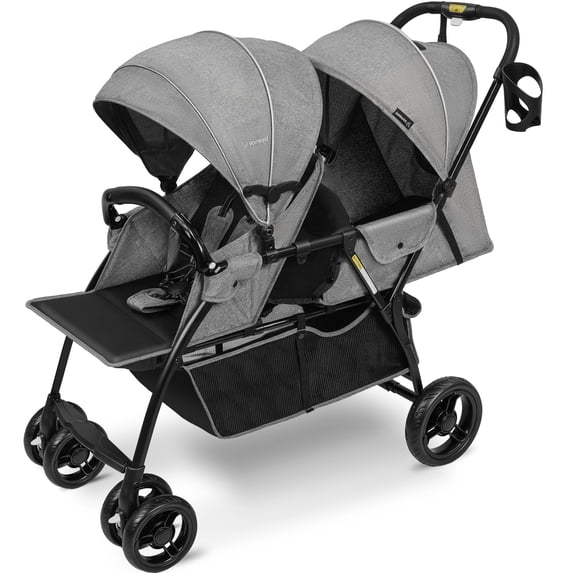 Vomeast double stroller for Twins, Foldable Lightweight Travel Stroller for infant and toddler, 5-Point Harness, Adjustable Canopy & Reclining Seat, Grey