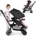 thumbnail image 1 of Vomeast Double Stroller, Foldable Travel Baby Stroller, Sit and Stand, Lockable Front Wheels, Dual Rear Brakes, Black, 1 of 13