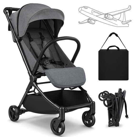 Vomeast Baby Stroller for Airplane, Portable Lightweight Travel Stroller for Infants and Toddlers, 12 lb, Gray