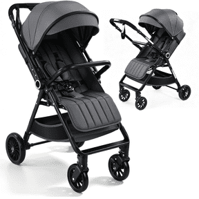 Vomeast Lightweight Stroller, Foldable Baby Stroller with Reversible Handle & One-Hand Fold for Travel, Gray