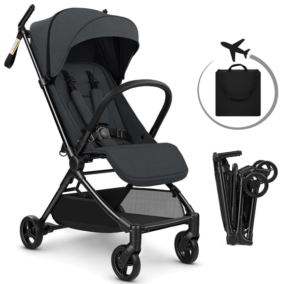 Vomeast Lightweight Stroller for Airplane Travel, Portable Baby Stroller for Infants and Toddlers, 12 lb, Black