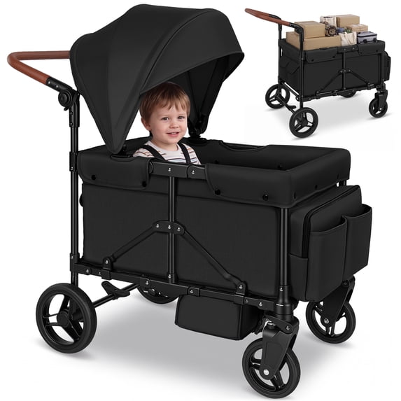 Vomeast Single Seat Wagon Stroller for Kids, Outdoor Baby Stroller, 5-Piont Harness & Canopy,All-Terrain,Black