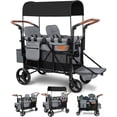thumbnail image 1 of Vomeast Upgrade Wagon Stroller for 2 Kids, 2-Seater Outdoor Baby Stroller Wagon with Canopy, 5-Point Harness, Adjustable Handle(Grey), 1 of 12