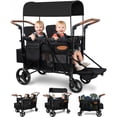 thumbnail image 1 of Vomeast Upgrade Wagon Stroller for 2 Kids, 2-Seater Outdoor Baby Stroller Wagon with Canopy, 5-Point Harness, Adjustable Handle(Black), 1 of 12