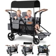 thumbnail image 1 of Vomeast Upgrade Wagon Stroller for 2 Kids, 2-Seater Outdoor Baby Stroller Wagon with Canopy, 5-Point Harness, Adjustable Handle(Grey), 1 of 12