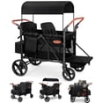 thumbnail image 1 of Vomeast Upgrade Wagon Stroller for 4 Kids, 4-Seater Outdoor Baby Stroller Wagon with Canopy, 5-Point Harness, Adjustable Handle(Black), 1 of 12