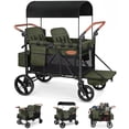 thumbnail image 1 of Vomeast Upgrade Wagon Stroller for 4 Kids, 4-Seater Outdoor Baby Stroller Wagon with Canopy, 5-Point Harness, Adjustable Handle(Green), 1 of 12