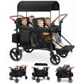thumbnail image 1 of Vomeast Upgrade Wagon Stroller for 4 Kids, 4-Seater Baby Stroller Wagon with Canopy, 5-Point Harness, Adjustable Handle(Black), 1 of 12