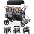 thumbnail image 1 of Vomeast Upgrade Wagon Stroller for 4 Kids, 4-Seater Outdoor Baby Stroller Wagon with Canopy, 5-Point Harness, Adjustable Handle(Grey), 1 of 12