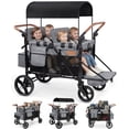 thumbnail image 1 of Vomeast Upgrade Wagon Stroller for 4 Kids, 4-Seater Baby Stroller Wagon with Canopy, 5-Point Harness, Adjustable Handle(Grey), 1 of 12
