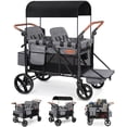 thumbnail image 1 of Vomeast Upgrade Wagon Stroller for 4 Kids, 4-Seater Outdoor Baby Stroller Wagon with Canopy, 5-Point Harness, Adjustable Handle(Grey), 1 of 12