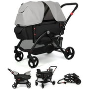Vomeast Wagon Stroller with Canopy, 2-Seat Stroller Wagon for Kids, 5-Point Harness, Foldable, Gray & Black