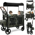 thumbnail image 1 of Vomeast Wagon Stroller for 2 Kids, 3-in-1 Stroller Wagon with Canopy, 5-Point Harness, Adjustable Handlebars, Removable Seat for Toddlers, Camo Green, 1 of 11