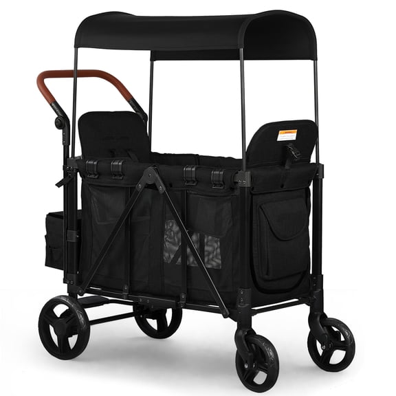 Stroller Wagon with Canopy, 2 Seater Baby Stroller Wagon, 5-Point Harness, Black
