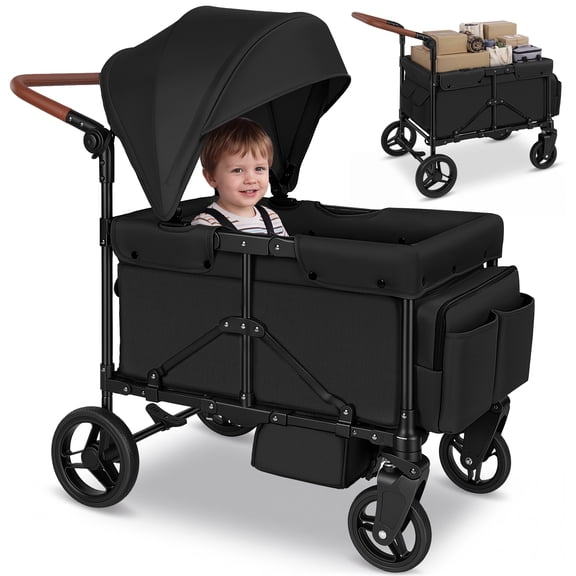 Vomeast Single Seat Wagon Stroller for Kids, Outdoor Baby Stroller, 5-Piont Harness & Canopy,All-Terrain,Black