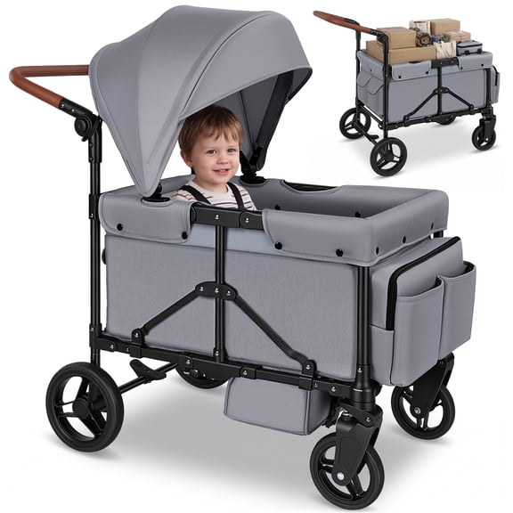 Vomeast Single Seat Wagon Stroller for Kids, Outdoor Baby Stroller, 5-Piont Harness & Canopy,All-Terrain,Gray