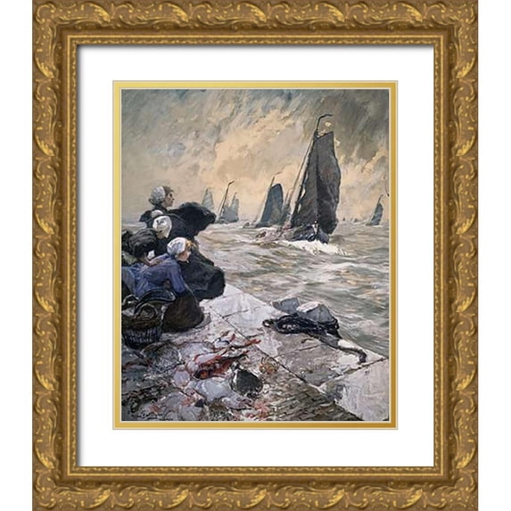 Von Bartels, Hans 26x31 Gold Ornate Wood Framed with Double Matting Museum Art Print Titled - Fishermens Wives