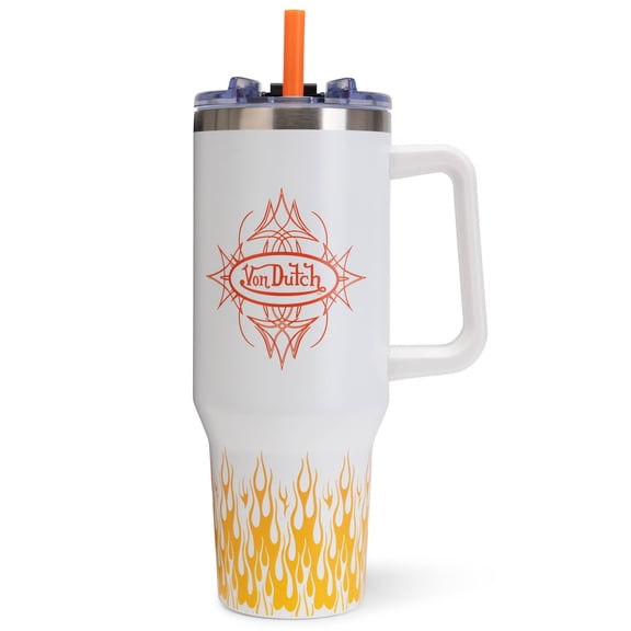 Von Dutch 40oz White City of Angels Double Walled Insulated Stainless Steel Tumbler