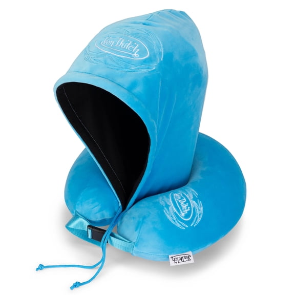 Von Dutch Blue Pinstripe Hooded Memory Foam Travel Neck Pillow