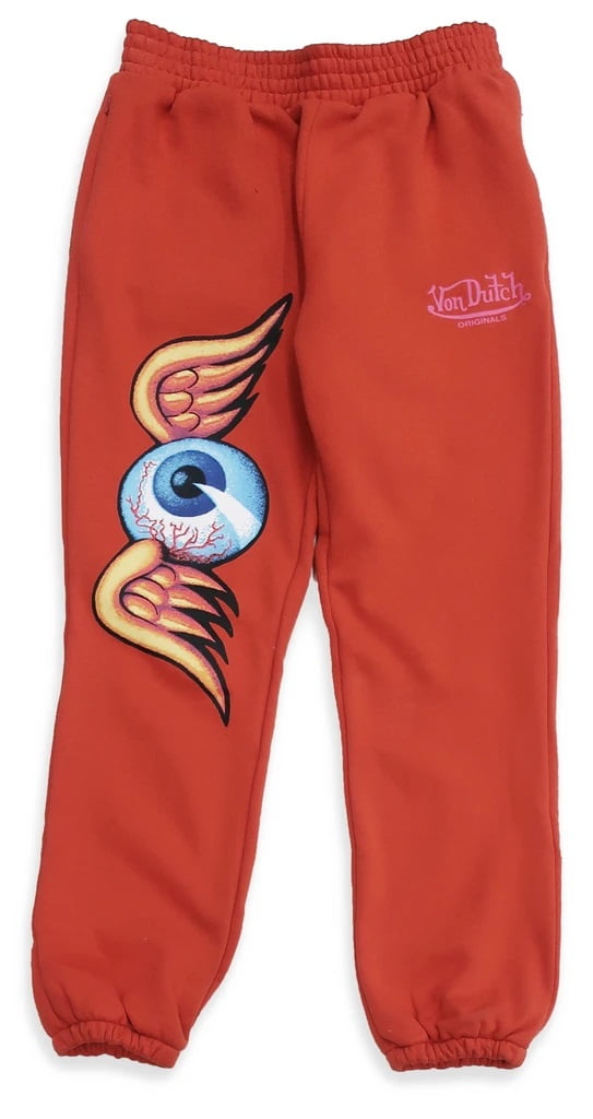 Von Dutch Men s Flying Eyeball Graphic Print Jogger Sweatpants XX Large Orange 1 Walmart