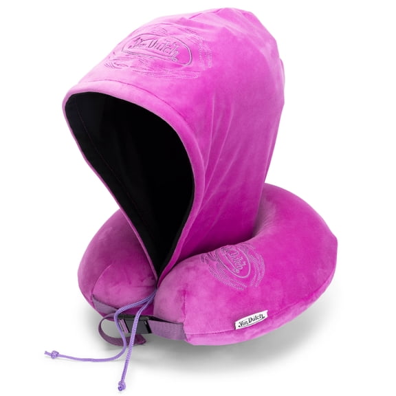 Von Dutch Purple Pinstripe Hooded Memory Foam Travel Neck Pillow
