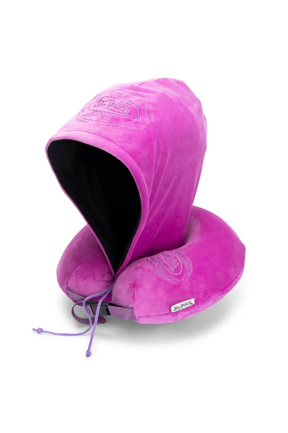 Purple Pinstripe Hooded Memory Foam Travel Neck Pillow
