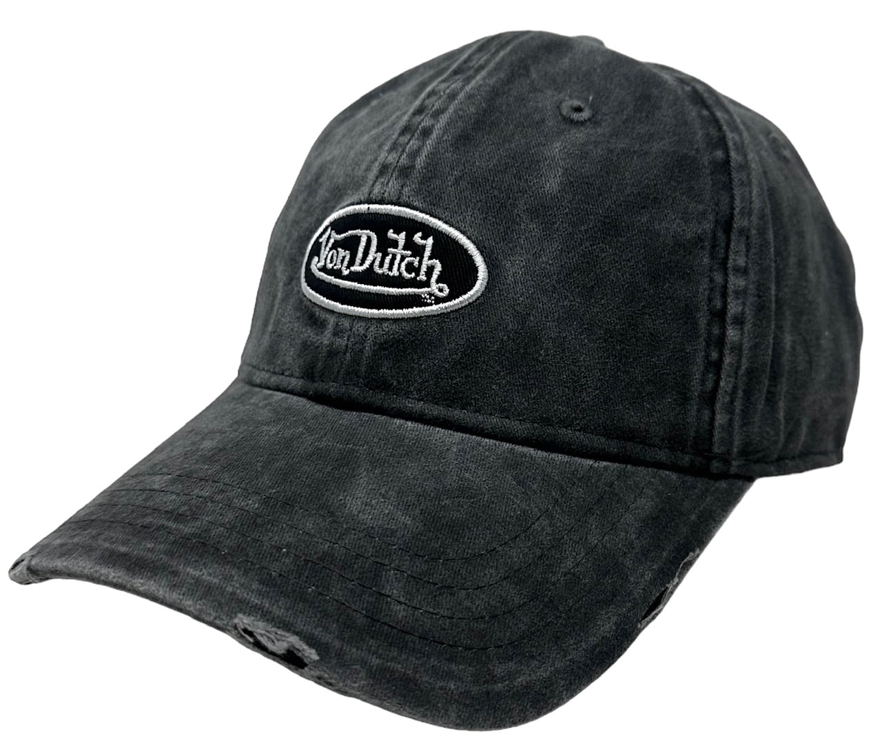 Von Dutch Strapback Hat Charcoal Washed Distressed Rips Unstructured Dad Cap