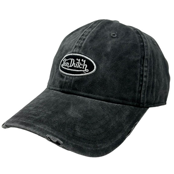 Von Dutch Strapback Hat Charcoal Washed Distressed Rips Unstructured Dad Cap