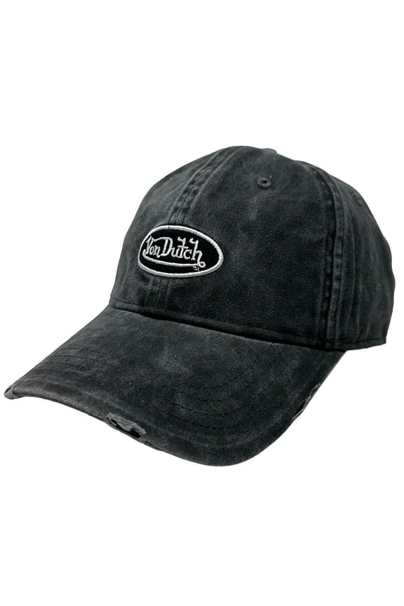 Strapback Hat Charcoal Washed Distressed Rips Unstructured Dad Cap