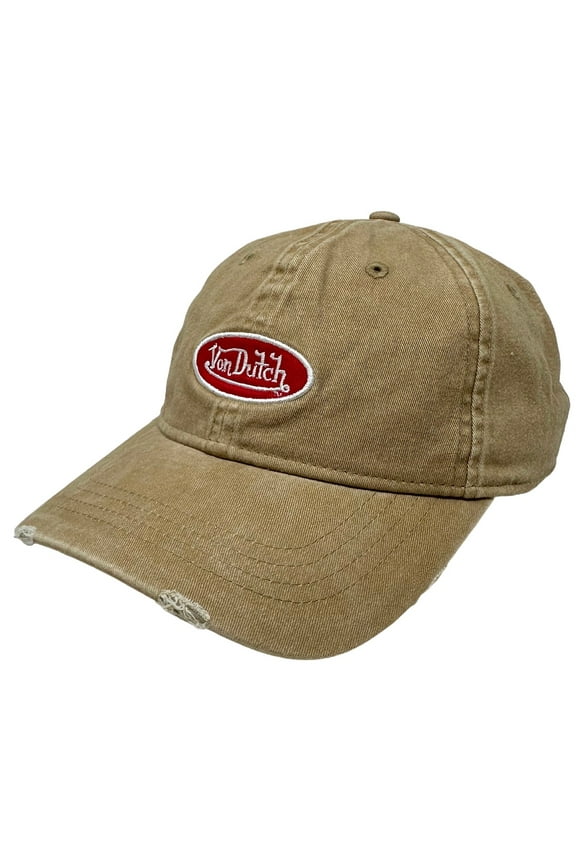 Strapback Hat Tan Khaki Washed Distressed Rips Unstructured Dad Cap