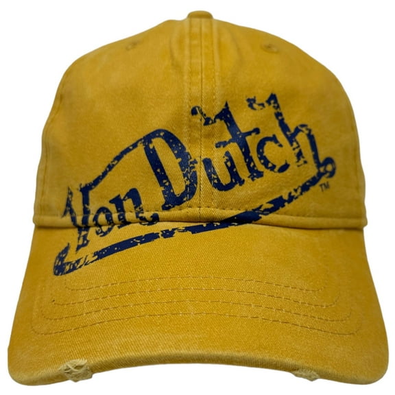 Von Dutch Strapback Hat Washed Mustard Distressed Rips Unstructured Dad Cap