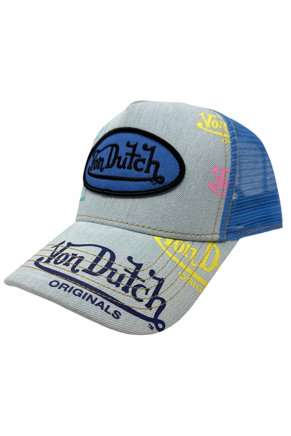 Trucker Hat Denim Half Blue Embroidered Patch Logo Snapback Cap