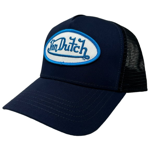 Von Dutch Trucker Hat Navy Blue & Black Embroidered Logo Patch Snapback Mesh Cap