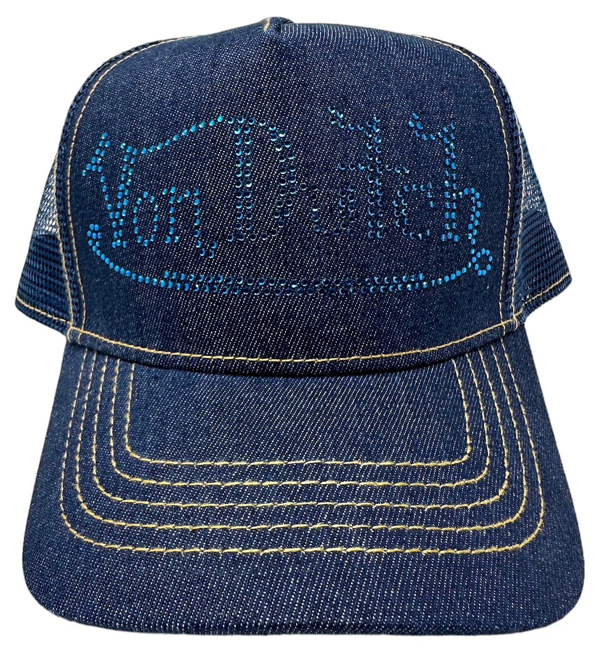 Von Dutch Trucker Hat Navy Denim Blue Rhinestone Logo  display picture 2