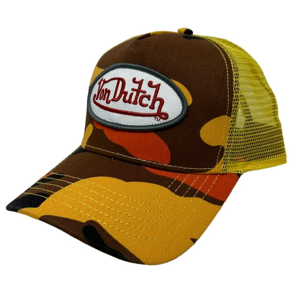 Von Dutch Trucker Hat Orange Yellow Camo Embroidered Logo Patch Snapback Mesh Cap