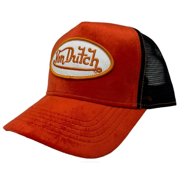 Von Dutch Trucker Hat Red & Black Velvet Embroidered Logo Patch Snapback Cap